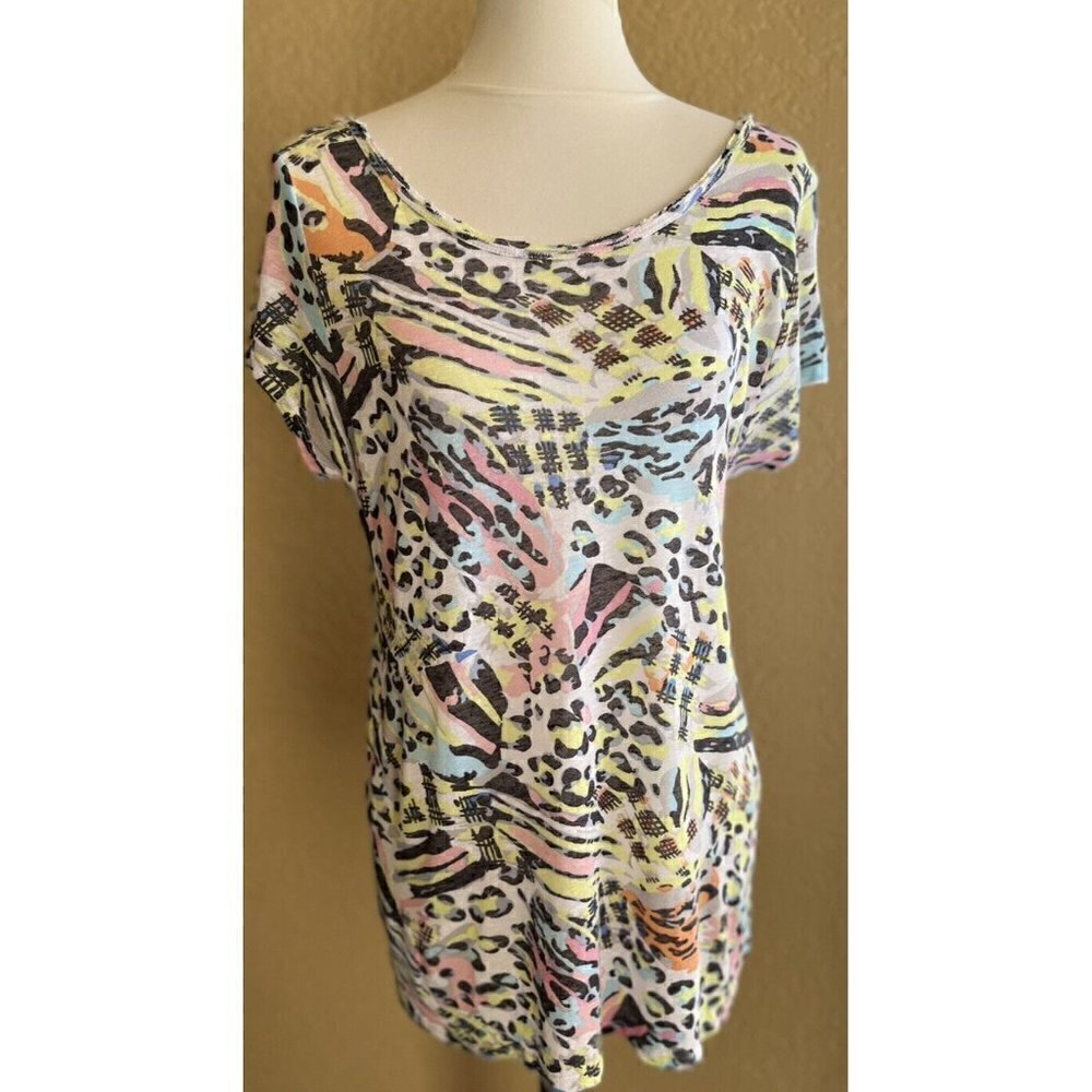ZARA TRF Woman Colorful Printed Low Back Short Sleeve Casual T Shirt Top Size M